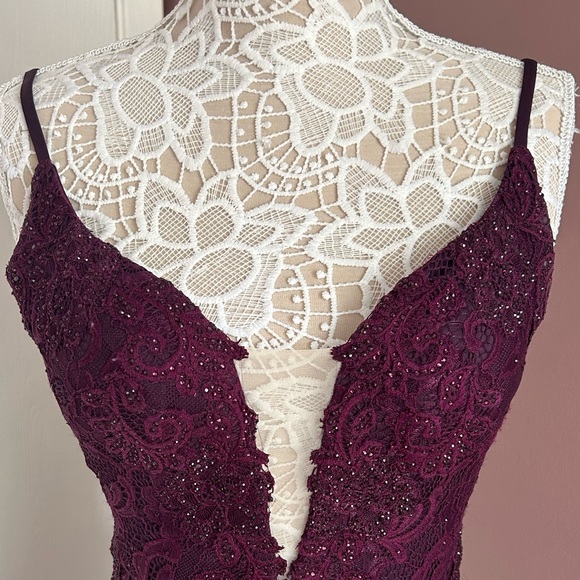 LA FEMME 28556 Lace Mermaid Gown - Dark Berry - Picture 14 of 15